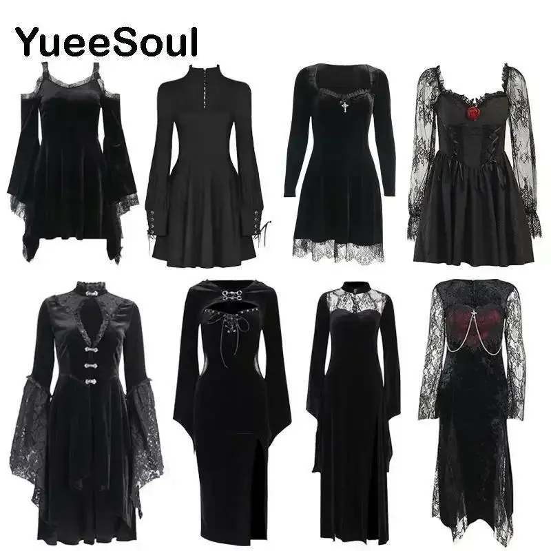 Halloween Gothic Women Dress Long Sleeve High Waist Dresses 2026 New Goth Aesthetic 90s Egirl Sexy Slim Party Club Dress