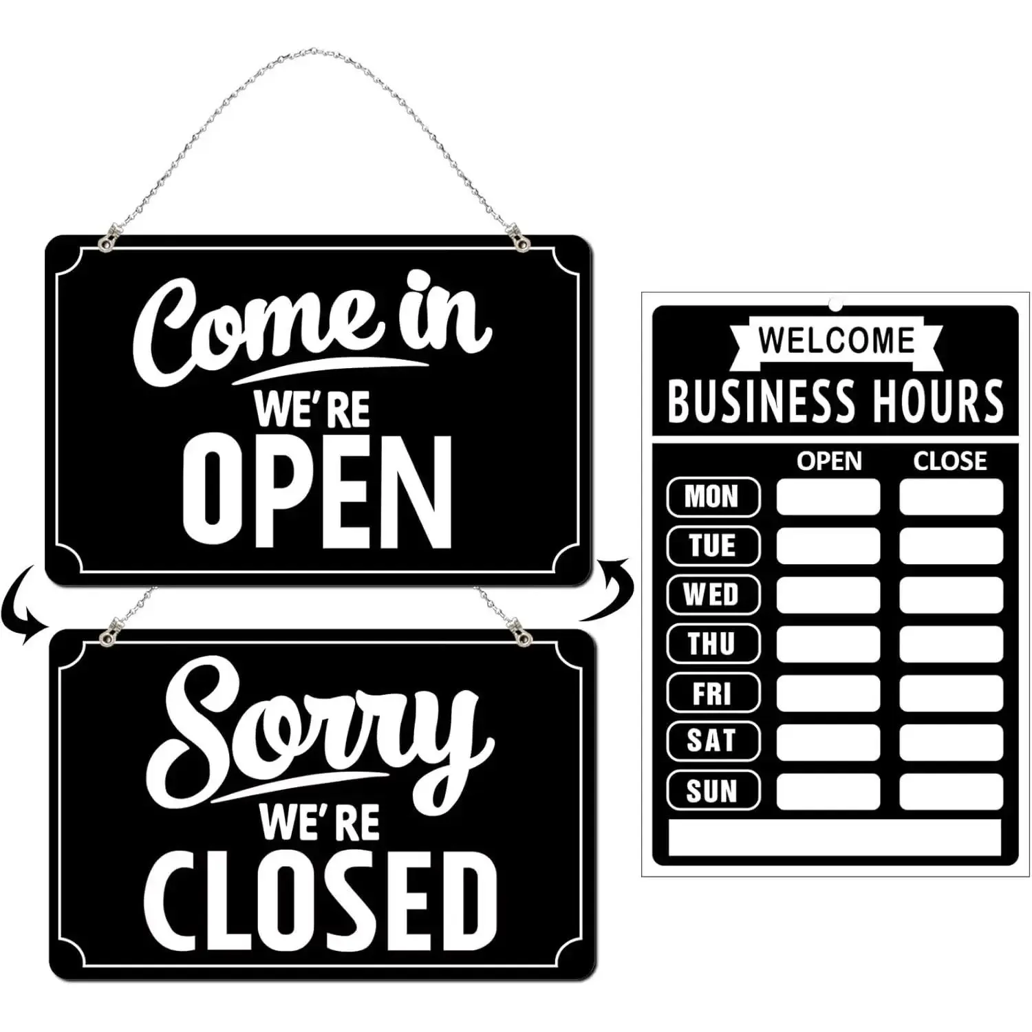 Open Closed Signs Business Hours Sign Set for Window Door Open Signs for Business Hour Closed Open Flip Sign Store Resturant Bar Black
