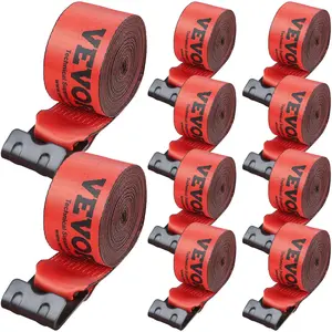 VEVOR Winch Straps,  4" x 30', 6000 lbs Load Capacity, 18000 lbs Breaking Strength, Truck Straps with Flat Hook, Flatbed Tie Downs Cargo Control for Trailers, Farms, Rescues, Tree Saver, Red (10 Pack)