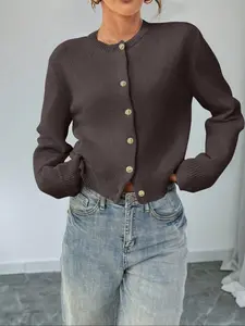 Women's Casual Long Sleeve Sweater Jacket, Plain Solid Knit Cardigan Coat, Fall Fitted Daily Wear, Moderate Fabric, All Seasons