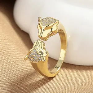 Zircon leopard head open ring men and women hip-hop personality index finger ring daily versatile accessories birthday gift party jewelry
