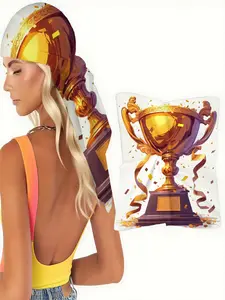 1pc Golden Trophy Victory Confetti Ribbon Scarf, Sports Champion Award Style, Festive Party Celebration Decorative Square Shawl for Fashion & Home, Motivational Inspirational Gift Idea