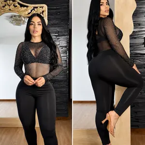 (B4325) Colombian Suplex Rhinestone Jumpsuit Set (Includes Top) – One Size Fits S/M/L