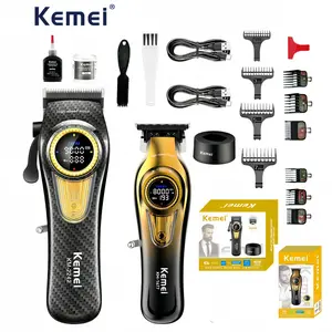 Kemei Cordless Hair Clipper Set with Dlc Blade, Professional Electric Trimmer for Men, Km-2242 Km-1677 Grooming Tool