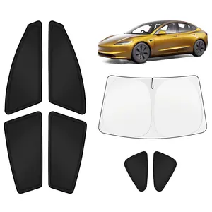 Canvcle Car Window Shades for Tesla Model 3 2018-2025 2026 Windshield Sun Shade Side Window Cover UV Block Privacy Protection Accessories for Camping Blackout Rear Back Full Set 7PCS