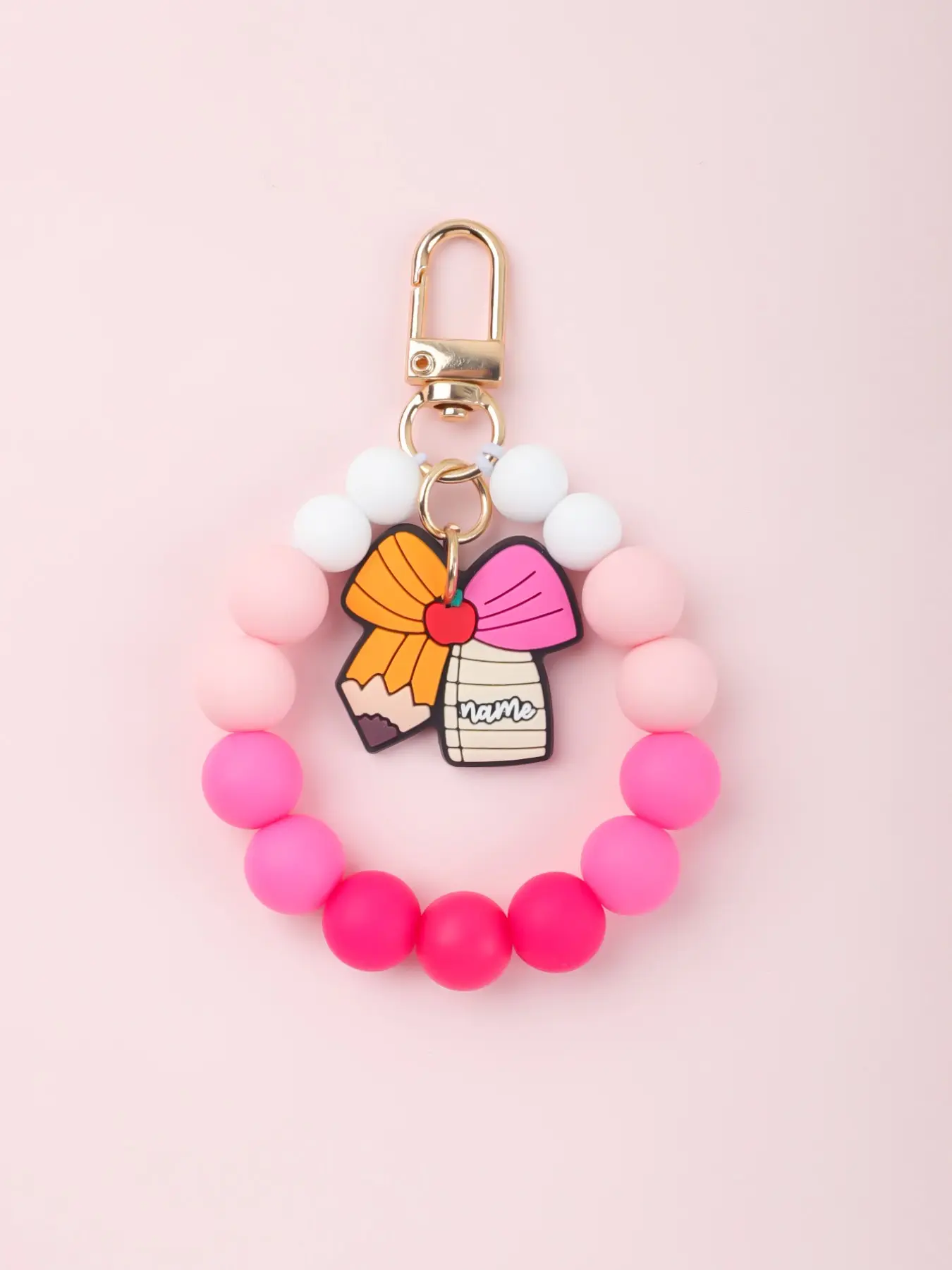 Handmade Beaded Keychain, Preppy Style, Creative Cartoon Pendant, Keychain Decor, Anti-Lost Key Storage, Teacher Commute Accessory, Key Ring Accessory, Exquisite Workmanship, Silicone Key Pendant