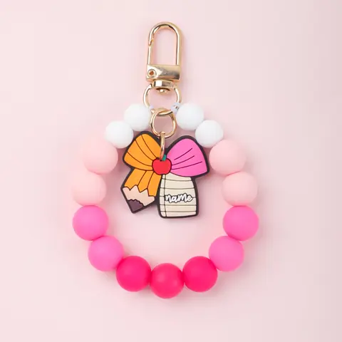 Handmade Beaded Keychain, Preppy Style, Creative Cartoon Pendant, Keychain Decor, Anti-Lost Key Storage, Teacher Commute Accessory, Key Ring Accessory, Exquisite Workmanship, Silicone Key Pendant