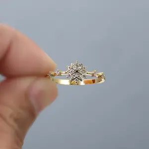 Golden Color Snowflake zirconia Rings for Bride Wedding Engagement Anniversary Valentine'S Day Gifts Women Jewelry