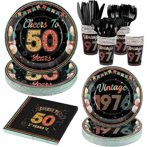 175 count  50th Birthday Party Supplies Cheers to 50  Birthday Party Table Decoration  in 1976 Tableware Set 7 Inch & 9 Inch Paper Plates Napkins Cups Cutlery Serves 25