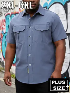 Men's Plus Size Casual Shirt Top with Pocket, Breathable Fashion Solid Color, Ideal for Daily Wear, Sports, Exercise, Walking, Unisex