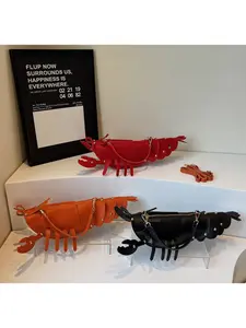 Women's Cute Lobster Shape Crossbody Bag - Novelty Leather Shoulder Bag with Metal Studs, Trendy Party Purse