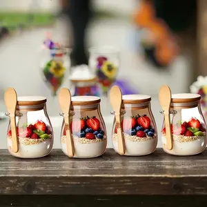 4-Piece Sealed Overnight Oats Containers with Lids and Spoons, Mason Jar Salad Bowl, Wide-Mouth Glass Jar, Meal Prep Containers, Portable Breakfast Containers, Yogurt Chia Seed Cereal Sugar Storage Jars, Glass Jars room picnic