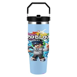 Roblox 30oz Tumbler w/ Lid & Tote Handle | Stainless Steel Vacuum Insulated Portable for Outdoor Camping Travel, Birthday Christmas Gift for Kids, Adults & Roblox Lovers Vacuum Flasks