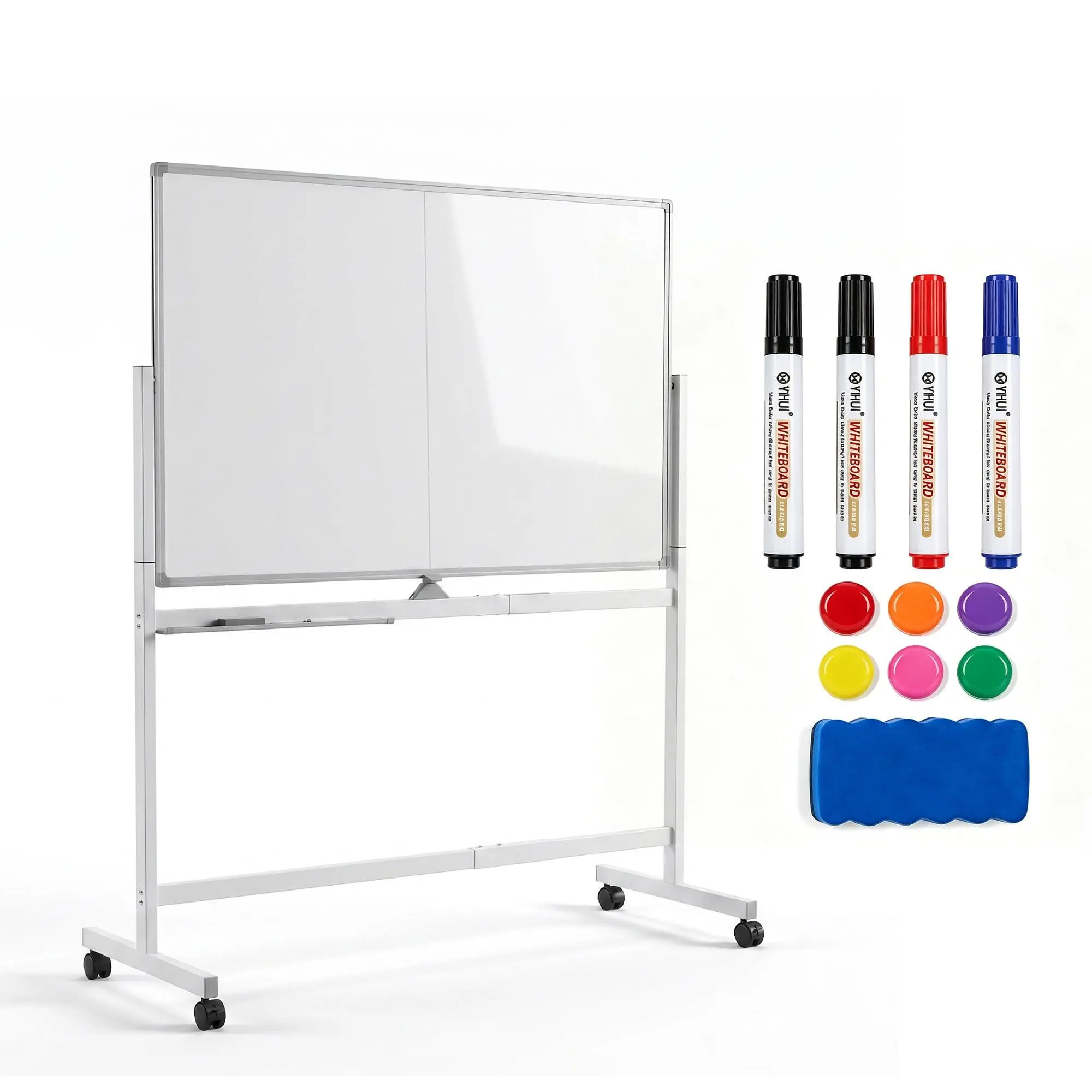 48x32 Inch White Magnetic Surface Portable Stand Whiteboard with Wheels Base, Indoor Furniture for Office & Classroom Use