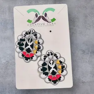 Medicine Wheel Navajo Basket Squash Blossom Cluster Earrings | Handmade Polymer Clay | Sterling Silver .925 Hooks | Lightweight & Hypoallergenic | Southwest-Inspired Statement Jewelry