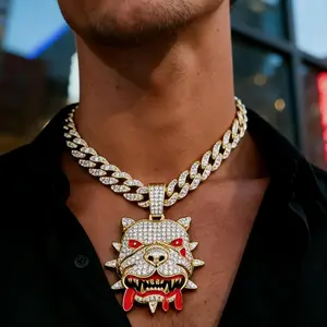 Bulldog Pendant Necklace Hip Hop Animal Jewelry Stainless Steel Chain Necklace Party Club Street Festival Fashion Gift For Men Women Unisex Trendy Cool Statement Accessories