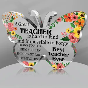 Butterfly & Letter Design Acrylic Ornament, Creative Desktop Decoration, Desk Signs Ornament, Teacher Gift for Appreciation Day, Home Decor for Living Room Office, Home Decor Products, Multicolor Decorative Plaque, Lightweight