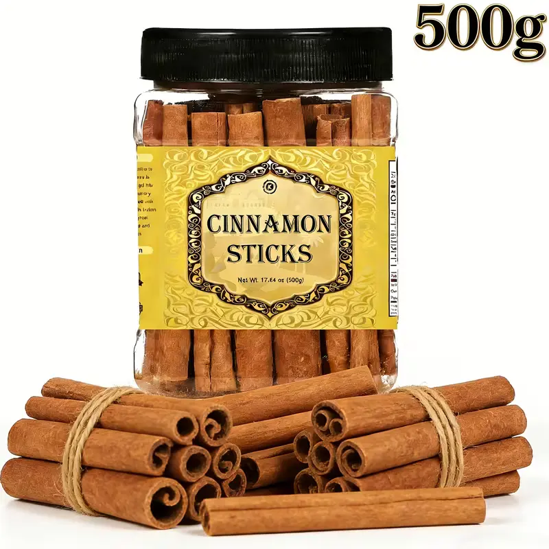 All Natural Cinnamon Whole Sticks - 500g/17.64oz Bulk Gourmet Aromatic Spice, 3+In Premium Quills (80-100 Count), Sugar-Free, Flavorful, Kitchen Essential for Baking, Cooking, Drinking, Flavor, Aromatic Spices