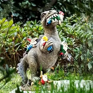 Fascinating Dinosaur & Dwarf Garden Statues, Garden Gnome Statue, Garden Sculptures Statues, Hand-Carved Resin Outdoor Decorations, Fun Yard Art for Kids & Adults, Perfect for Gardens & Lawns