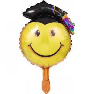 Smiley Face Emoji Foil Graduation Balloons, 1/Pkg