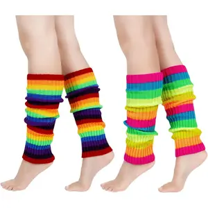 2 Pairs Leg Warmers for Women 80s Ribbed Knit Leg Warmer Pack for Ballet Dance Figure Skating Yoga Party Neon