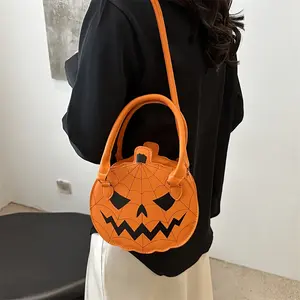 Women'S Halloween Pumpkin Crossbody Bag - Large Capacity, Double Zipper Closure, Lightweight & Spacious with Adjustable Strap, Perfect for Keys, Lipstick, Coins, and Mobile Phones - Stylish Black with Orange Accents, Halloween Accessories