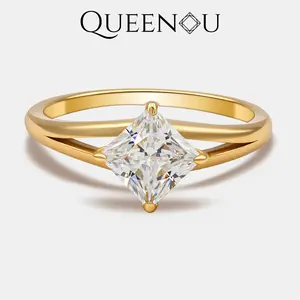 【938】QUEENOU Eternal Bond Princess Cut 1.2CT Cubic Zirconia Ring