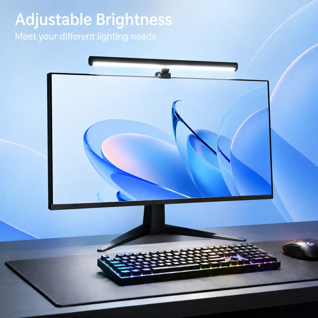 LED Monitor Light Bar for Computer Screen, USB Powered Eye Care Desk Lamp, 3 Color Modes, Stepless Dimming, Adjustable, Vibrant Effects, for Home Office, Gaming, Desktop Decor Accessory