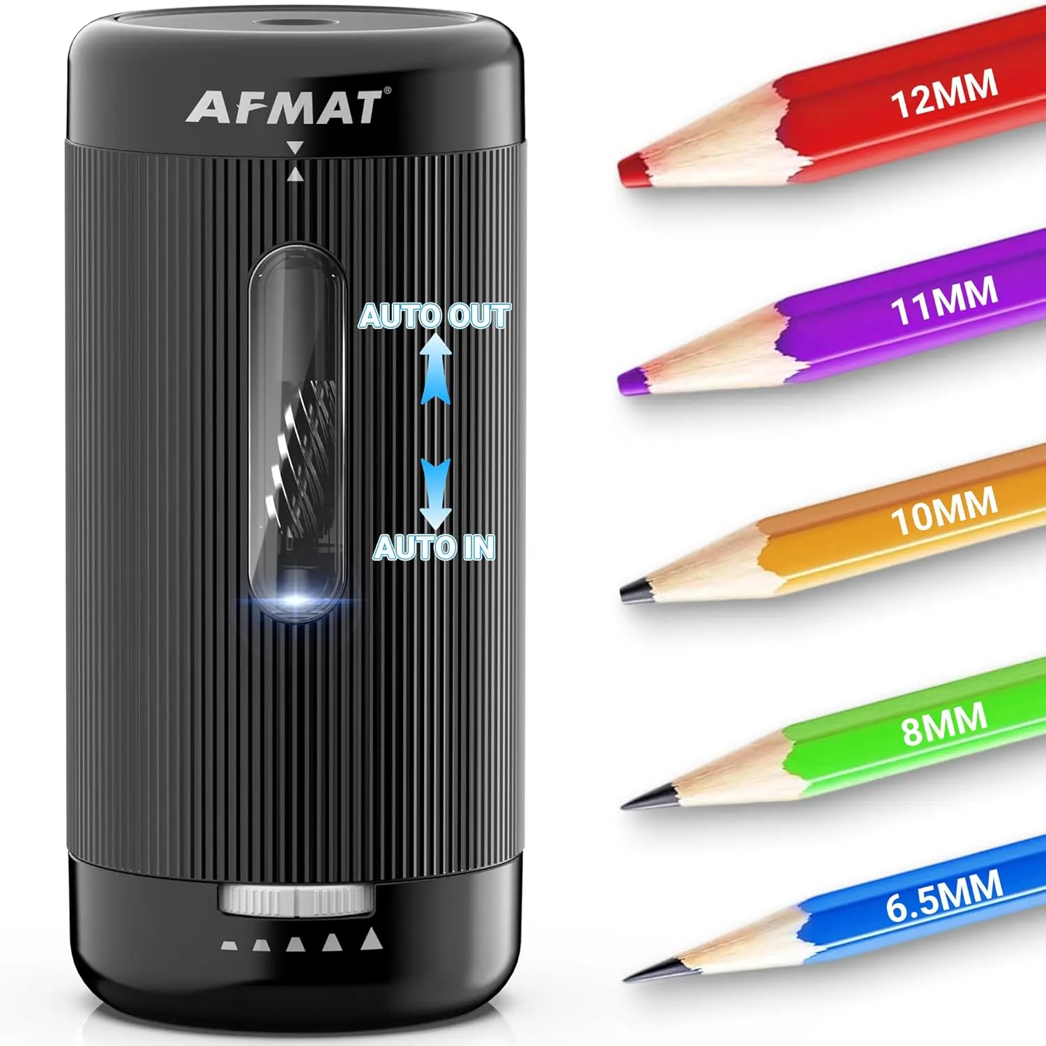 AFMAT Electric Pencil Sharpener, Auto in & Out, 5 Nibs, Fully Automatic Pencil Sharpener for Classroom, Rechargeable Hands-Free Sharpeners for No.2/Jumbo/Colored Pencils (φ6.5-12mm) PSC3 Art Supplies Art Materials,summerwins