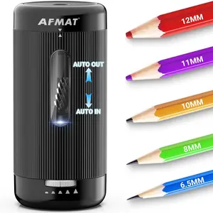 AFMAT Electric Pencil Sharpener, Auto in & Out, 5 Nibs, Fully Automatic Pencil Sharpener for Classroom, Rechargeable Hands-Free Sharpeners for No.2/Jumbo/Colored Pencils (φ6.5-12mm) PSC3 Art Supplies Art Materials
