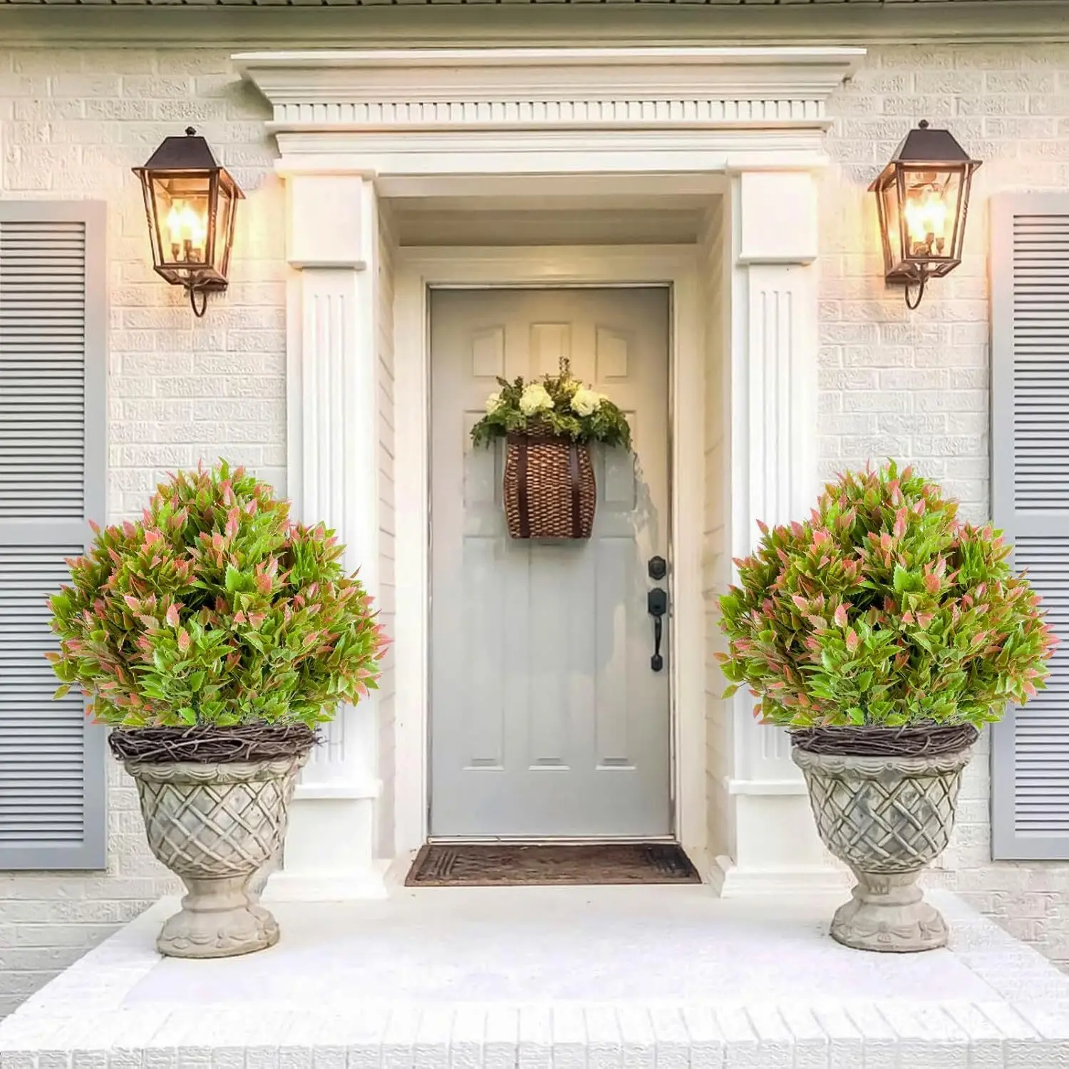 23 in Lifelike Artificial Topiary Ball Trees (Set of 2) - UV-Resistant PE Boxwood Lifelike Leaves, Plant Brush, Ground Spike, Decorative Flowers, Natural Look Artificial Trees for Indoor/Outdoor Balcony Home Decor Gifts