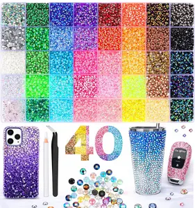 40 Color Resin Jelly Rhinestones for Bedazzled, 32000 Pcs Flatback Gems for Crafting, Bedazzling Kit for Clothing Shoes Nail Book Diamond Art