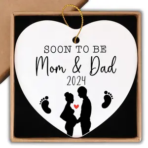 Pregnancy Announcements Gifts Soon to Be Mom & Dad in 2024 Christmas Ornament Keepsake Sign Heart Plaque Pregnancy Gifts for First Time Moms Dads Baby Announcements Ideas