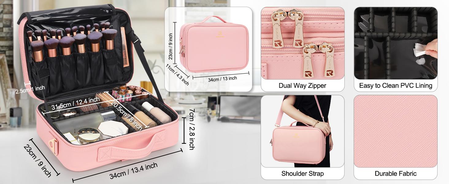 Travel Makeup Bag Cosmetic Bag Adjustable Dividers, Professional Cosmetic Artist Organizer,Makeup Organizer Bag Waterproof,Perfect Mother Gift For Friend& Family.