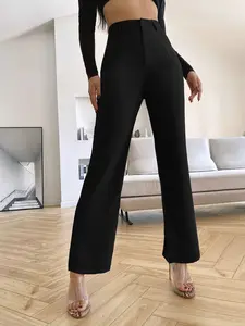 Women's Plain Wide Leg Straight Fit Pants, Elegant Fashion Versatile Casual Trousers, Suitable for Commute Office Business All Seasons
