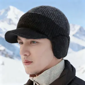 3PCS/2PCS/1PC Men's winter fleece-lined thick knitted hat, unisex warm wool color-blocked hat, suitable for outdoor activities