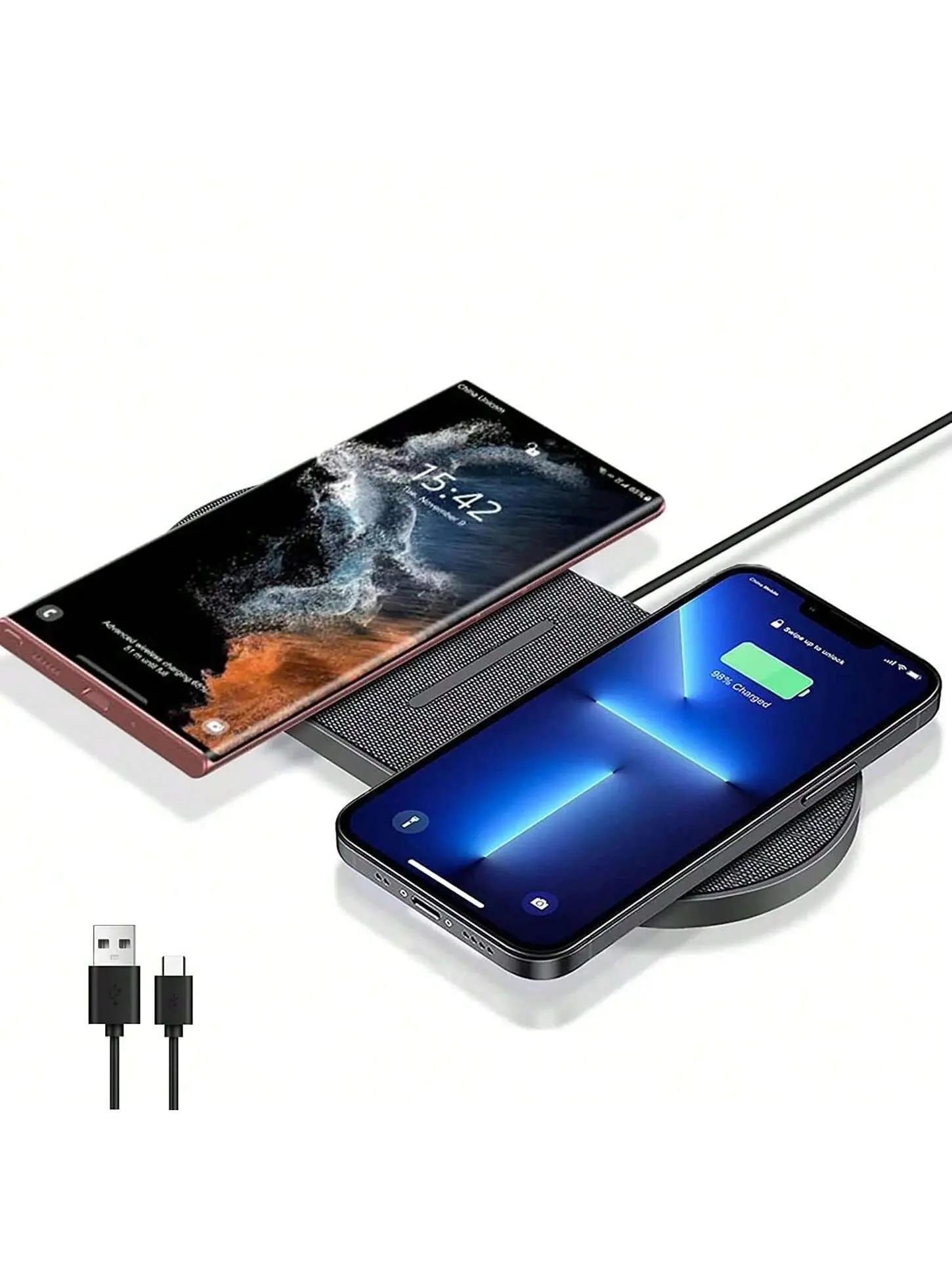 20W Dual Wireless Charger Station for iPhone 16-11 & Samsung Galaxy S25-S20 Note 21-5 Grey ABS Material Type-C Input 20W Output Electronic Cellphone Charging, Smartphone, Mobile