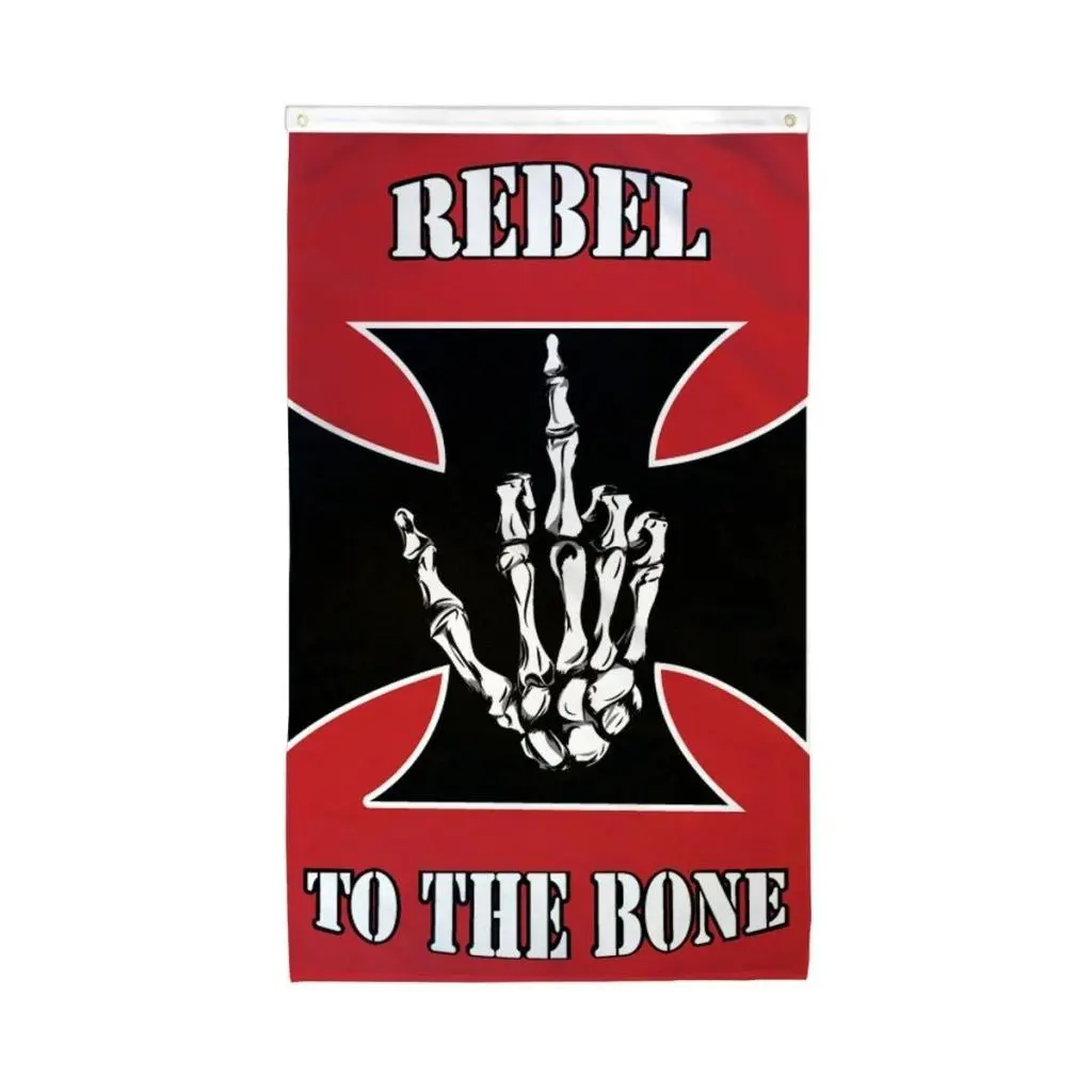 3x5ft Polyester Dye Sublimation Print Flag, Header Tape-Equipped Rebel to the Bone Party Decoration Supplies, Wall Hanging Backdrop Banner with Box