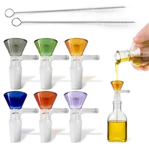 6-Pack 14mm Glass Funnel with Handle – Colored Tops, Ergonomic Handle for Kitchen & DIY Use, Easy Pouring – Thick Spill-Resistant Glass Funnels for Liquids