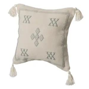 360 stand Square Decorative Cushion, 16in Rustic Artisan Moroccan Southwest Tribal Design with Corner Tassels, Grey & White, Includes Filler (QI004298.GY)