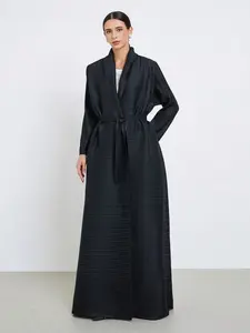 Miyake Women's Belted Abaya Long Robe Cardigan Windbreaker Coat, Arab Style Ethnic Clothing, Ramadan Fashion Party Essential, Commuter Must-Have