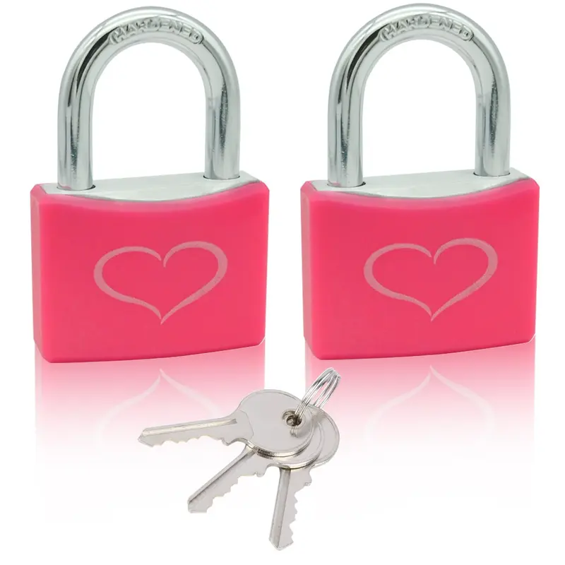 2-Pack Pink Padlocks with 3 Keys Each – Durable 1-9/16" (40mm) Aluminum Lock Body, Keyed Alike for Easy Use, Perfect for Gym Lockers, Gates, Sheds, Storage Units, Fences, Toolboxes – Stylish & Secure Locks for Everyday Protection