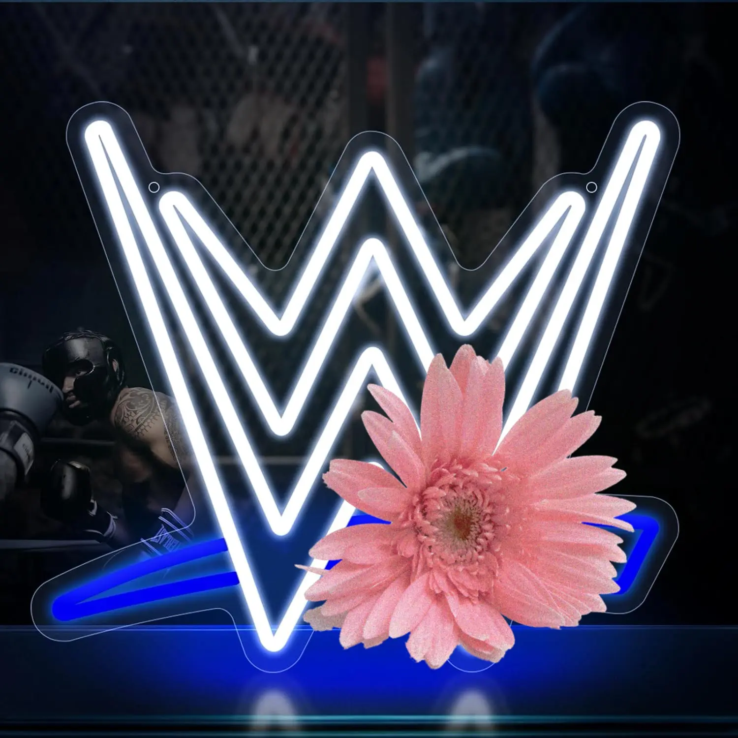 Wrestling Neon Sign, LED Wrestling Neon Sign for Wall and Room Decor, USB Night Light for Game Bedroom Birthday Competition Party Gifts (Blue White) Led Lit Led Decoration Lamp