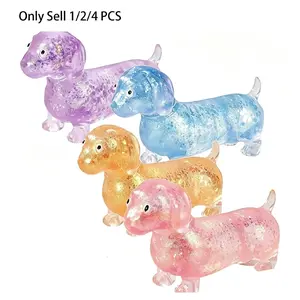 2 Pcs Squishies Anxiety Fidgets - Upgraded Sparkly Dachshund Gel Stretch Balls, Cute Mini Sausage Dog Stress Relief Toys with Faces, Gifts for Kids summerwins,summerwins