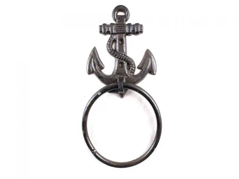 212 MAIN Handcrafted Iron Anchor-Shape Towel Holder - 9 in. Antique Copper Finish, Wall Mount, Functional Nautical Bathroom Home Supply with Hanging Ring, Metal