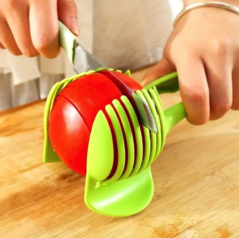Easy-Grip Multi-Blade Tomato & Lemon Slicer Durable Plastic Kitchen Fruit Cutter with 8 Blades for Efficient Slicing