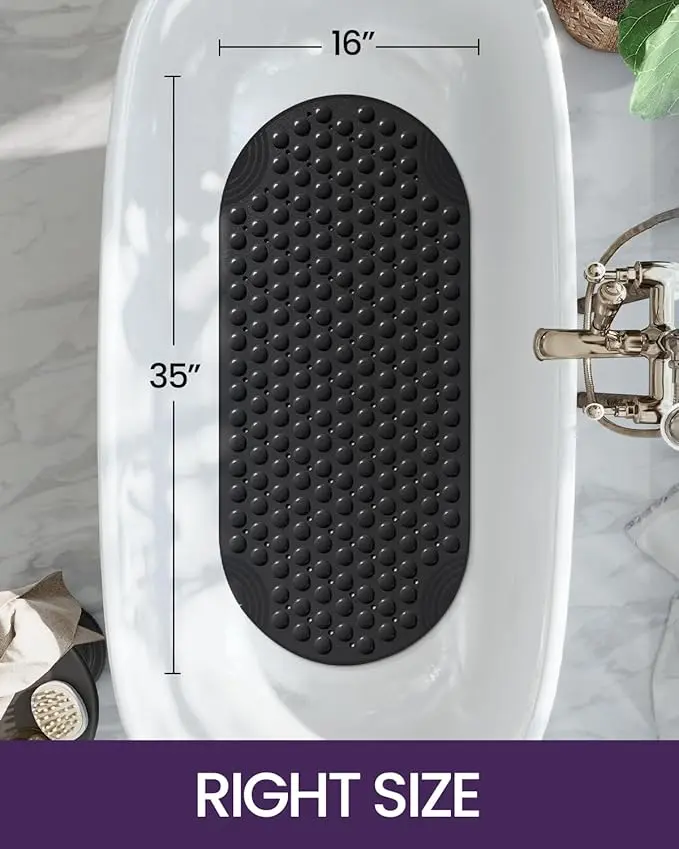DEXI Rectangle Non-Slip Bathtub Mat - 39x16in Durable Cover, Suction Cups, Drain Holes, Machine Washable for Tub Shower Floor, Home Bathroom Essentials