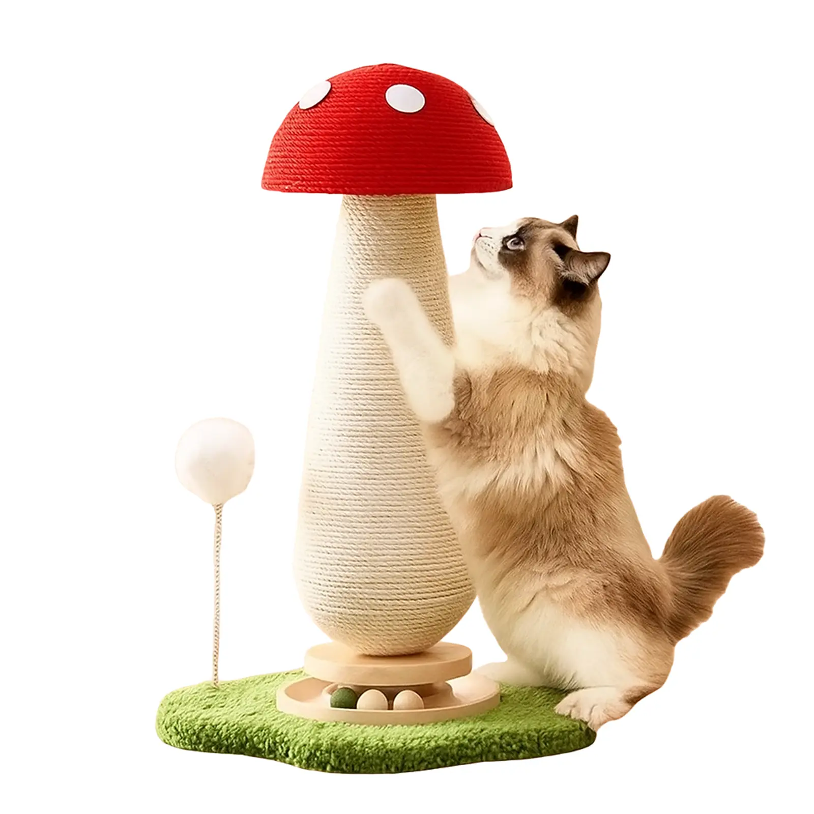 FurFitFun Mushroom Cat Scratching Post,Scratcher for Indoor Adults Cats, Kitty Tree with Catnip Ball Track Spring Fur Ball,Durable Sisal Toy,Kitten Tower with Durable Solid Wood,25.2''-Red