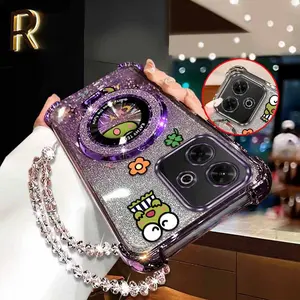 1 Piece Note 13R Blinking frog with Circular stand and transparent beads lanyard Pattern Case Made From Comfortable feel Enhancing Durable In Fashion Suitable For Xiaomi Redmi Note 13RPhone Cases