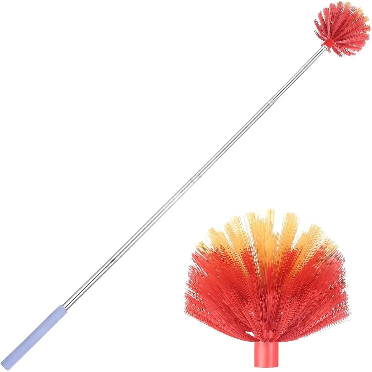 Stainless Steel Extension Pole Cobweb Duster Brush Cleaner - 59" Adjustable Lightweight Tool, Washable Synthetic Medium-Stiff Bristles, for High Ceilings, Ceiling Fans